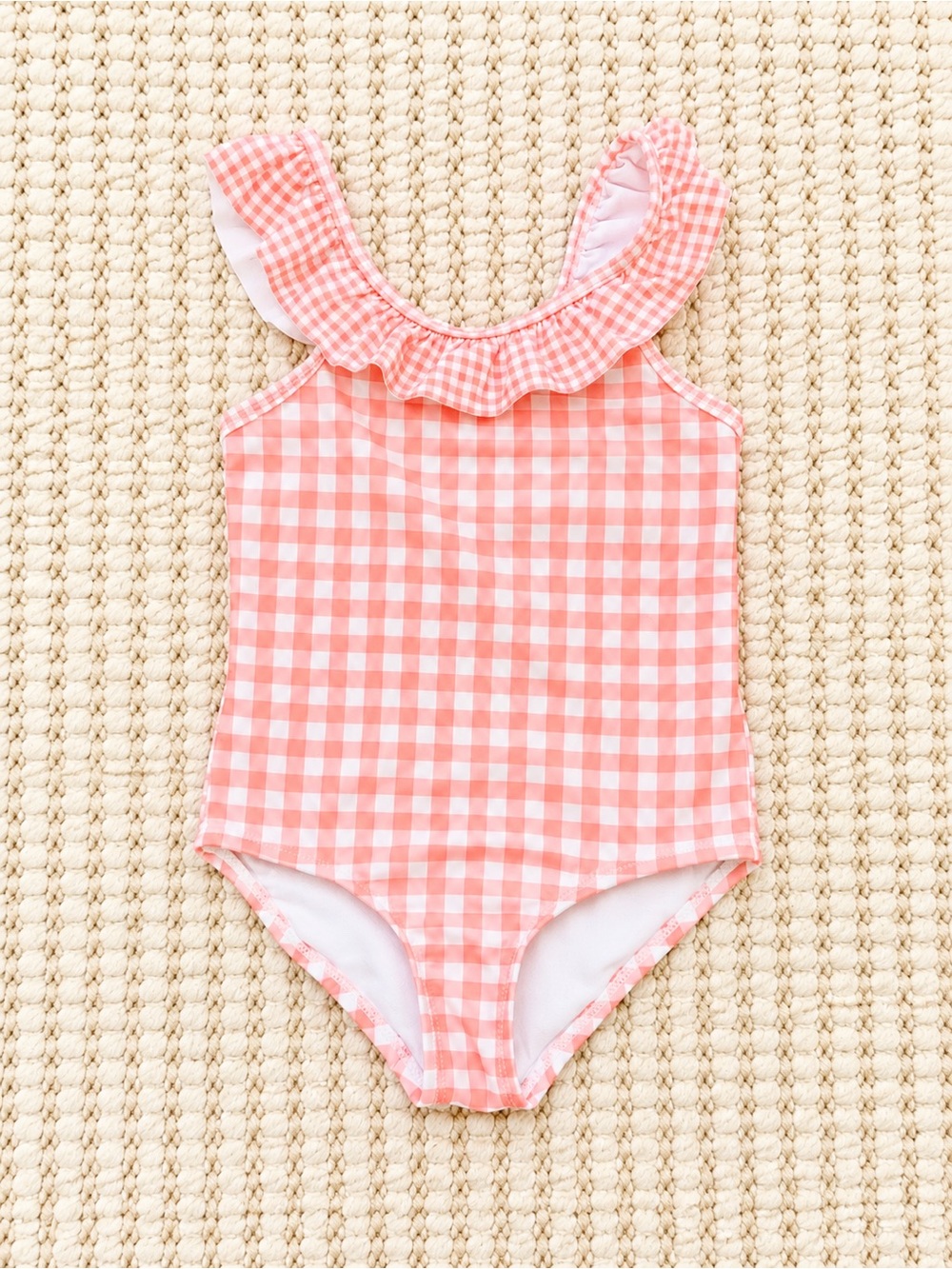 Carter’s Pink Gingham Ruffle One-Piece Swimsuit | Girls Size 4T | Bow Back